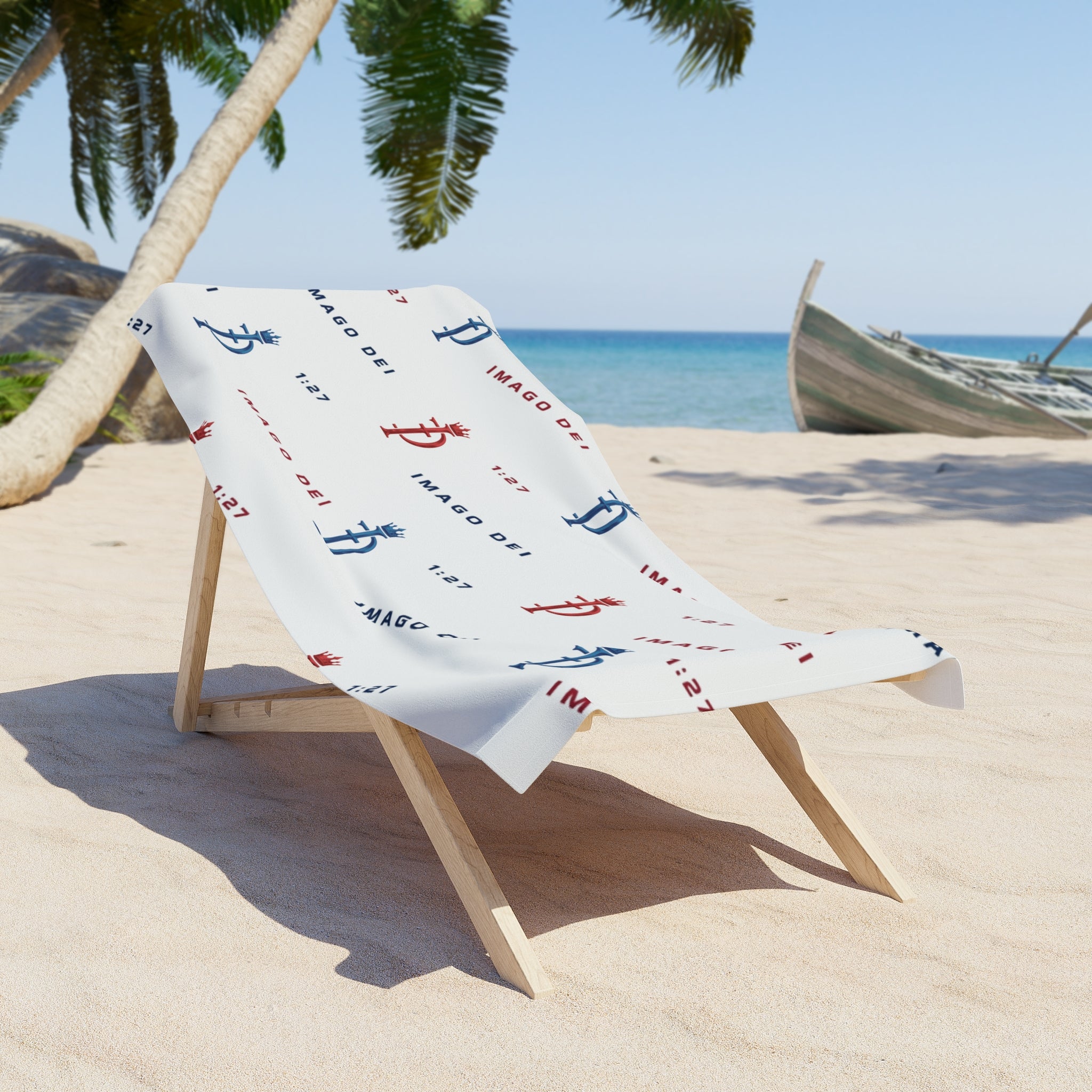 Imago Dei Pattern Beach Towel — Nautical Red & Blue Logo Design