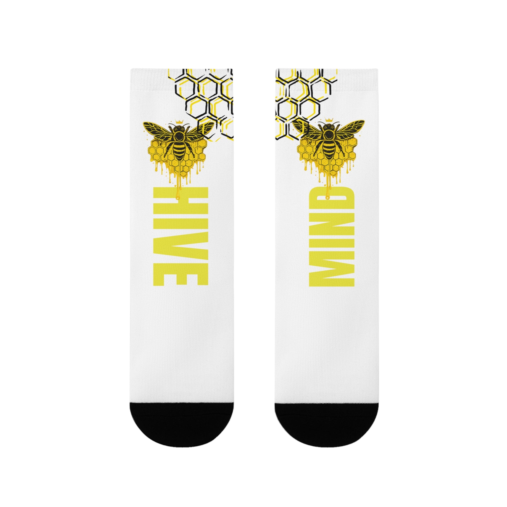 Genesis Code "Hive Mind" Sublimation Crew Socks — Bee & Honeycomb Graphic