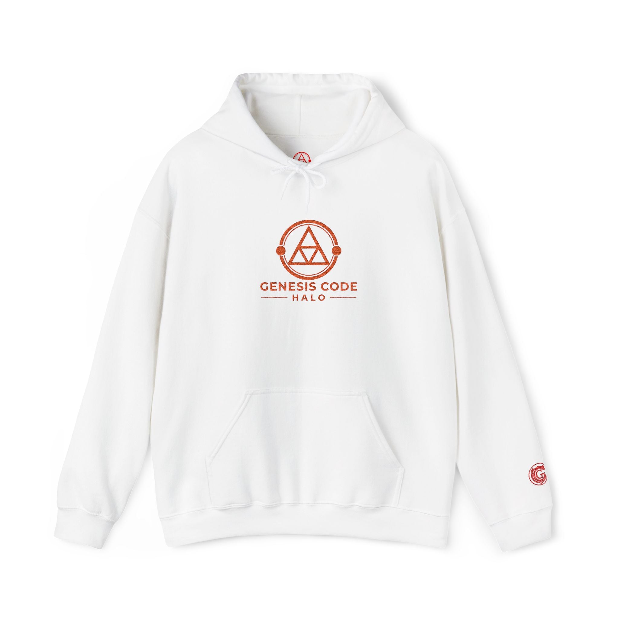 Genesis Code HALO ARMOR (White) Hooded Sweatshirt – Minimal Geometric Logo Pullover