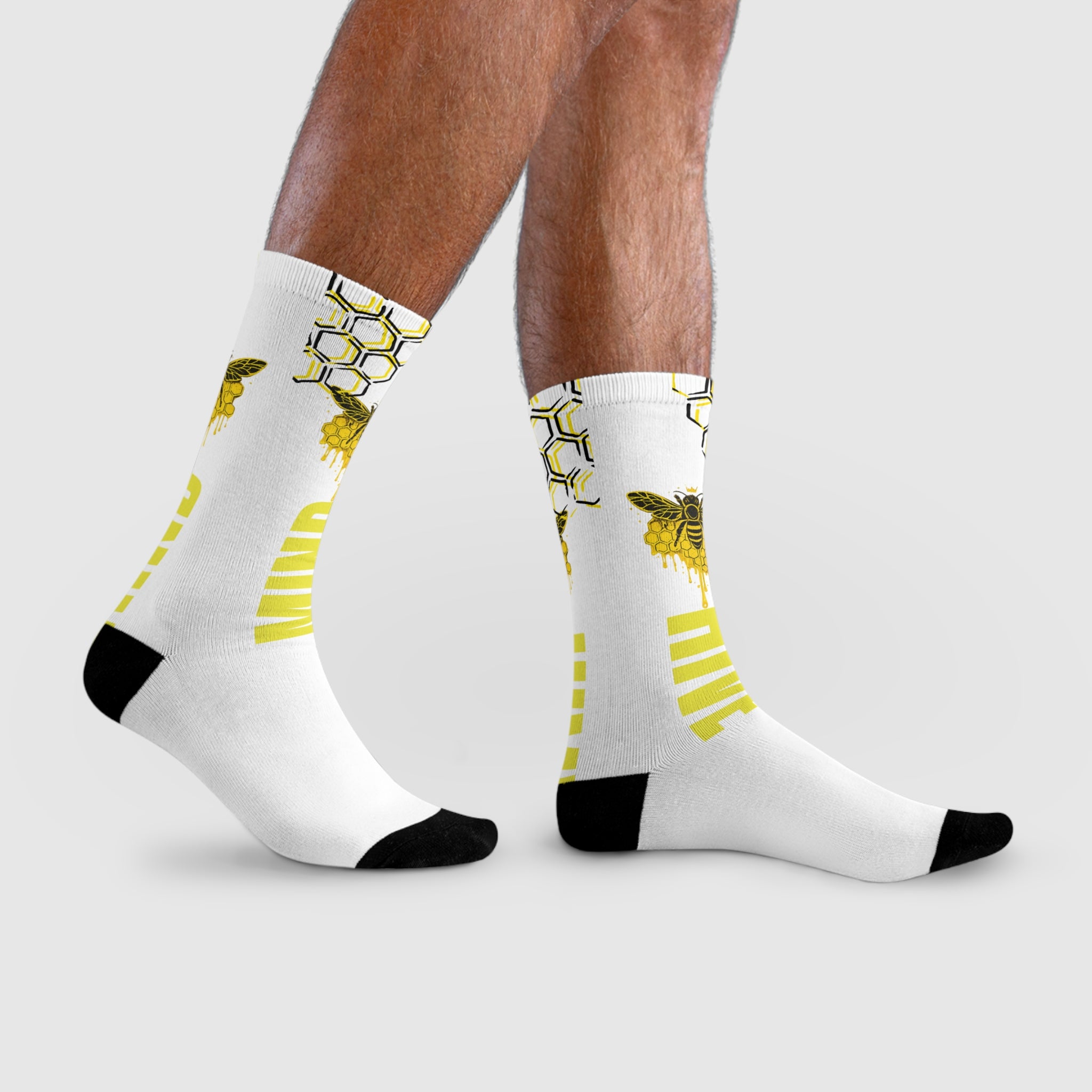 Genesis Code "Hive Mind" Sublimation Crew Socks — Bee & Honeycomb Graphic