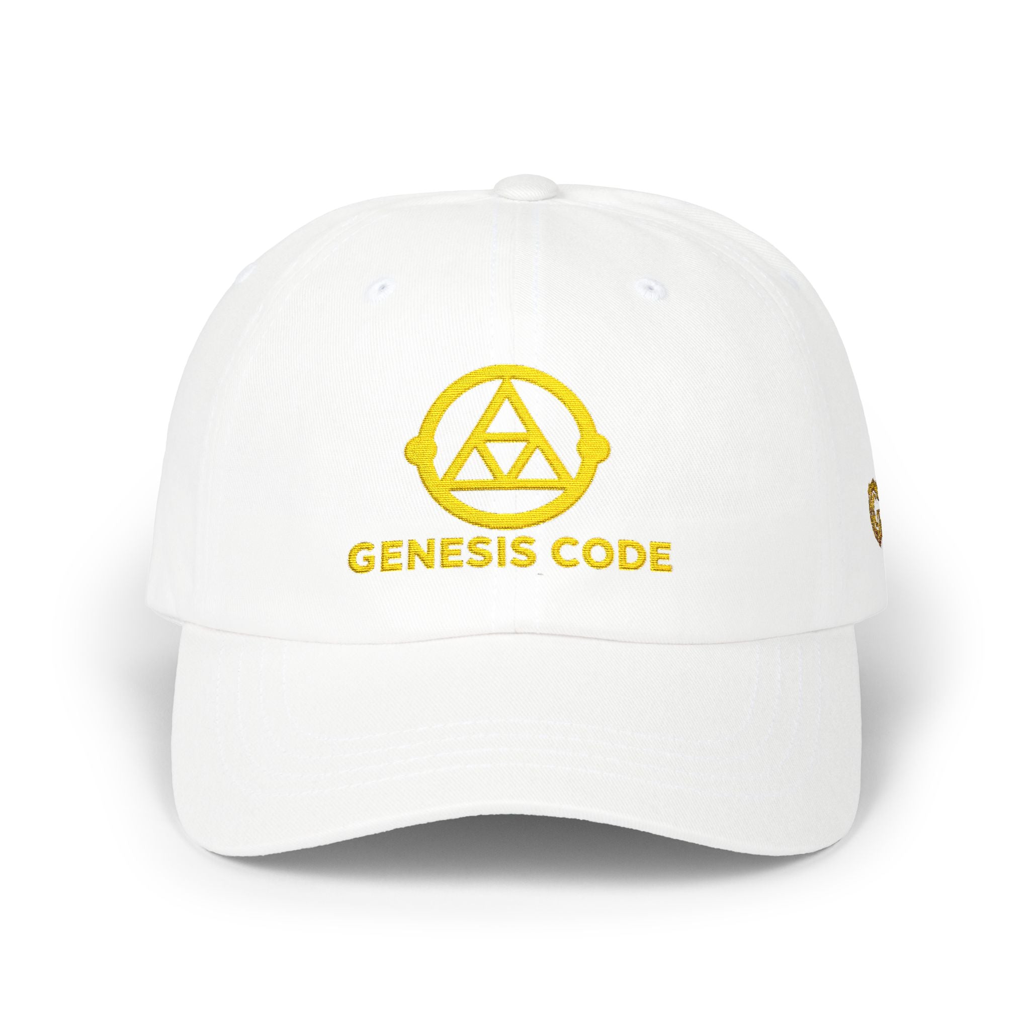 White Dad Cap — Genesis Code (GOLD) Embroidered Logo Hat