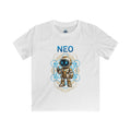 Kids Tee — 'NEO' Robot Graphic with 'Questions Lead to Understanding, Possibilities' Backprint