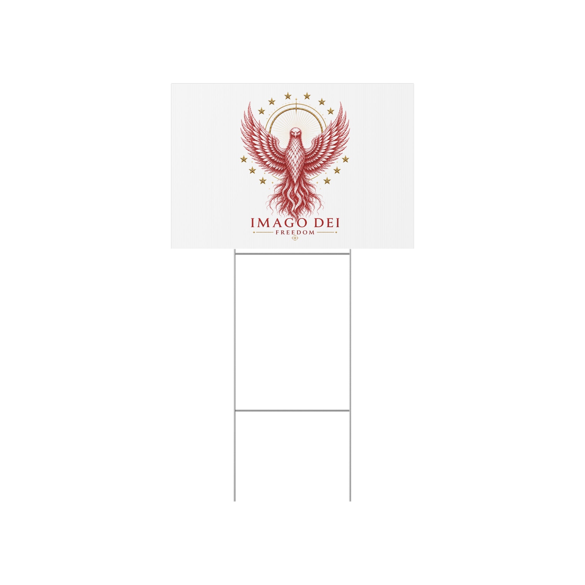 Imago Dei Freedom Lawn Sign — Red Phoenix Emblem Yard Decor