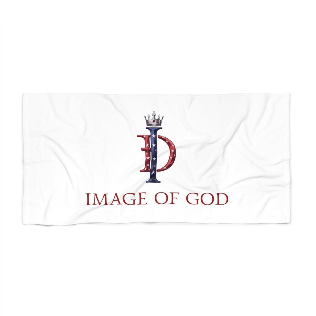 Image of God Patriotic Beach Towel – Crowned Monogram Flag Design