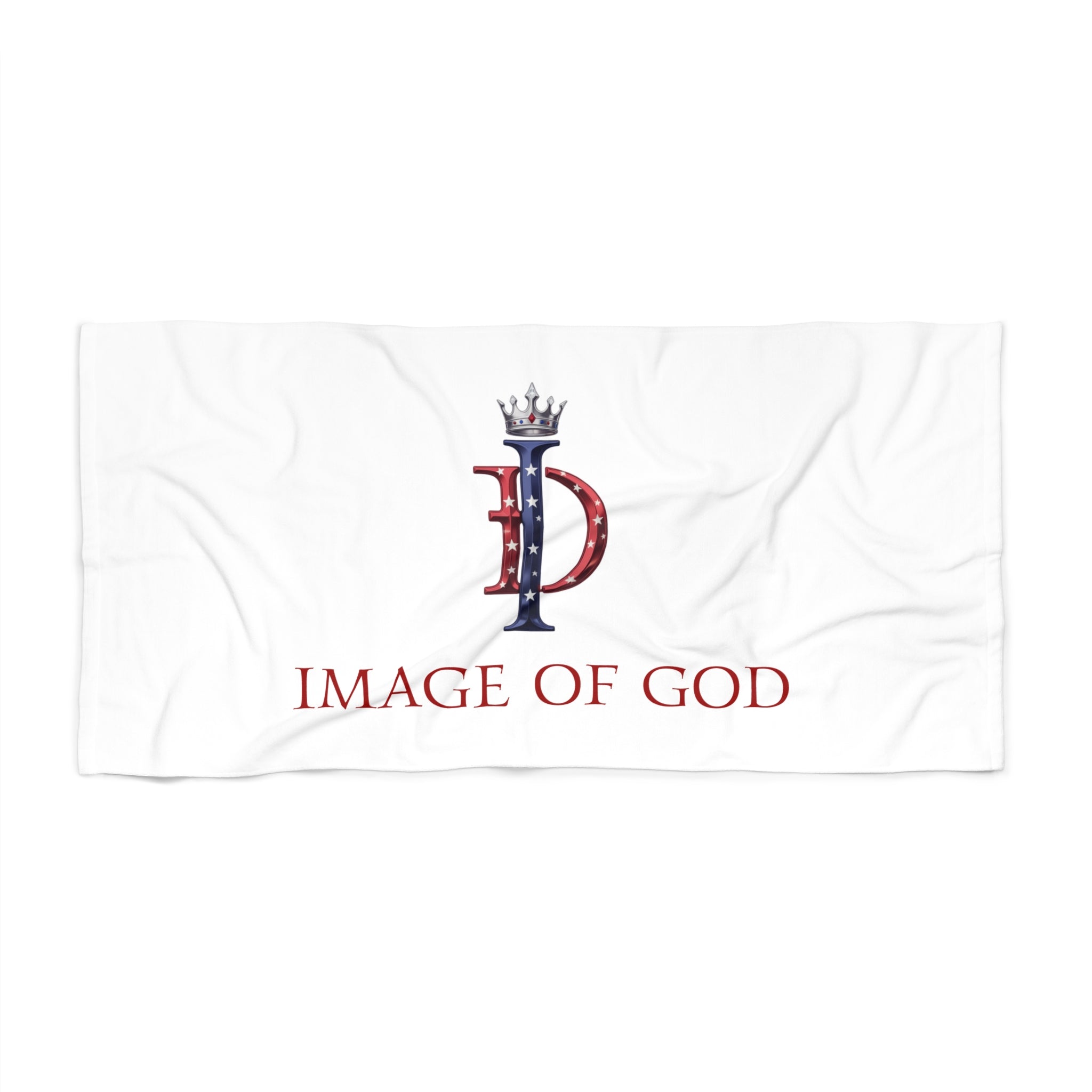 Image of God Patriotic Beach Towel – Crowned Monogram Flag Design