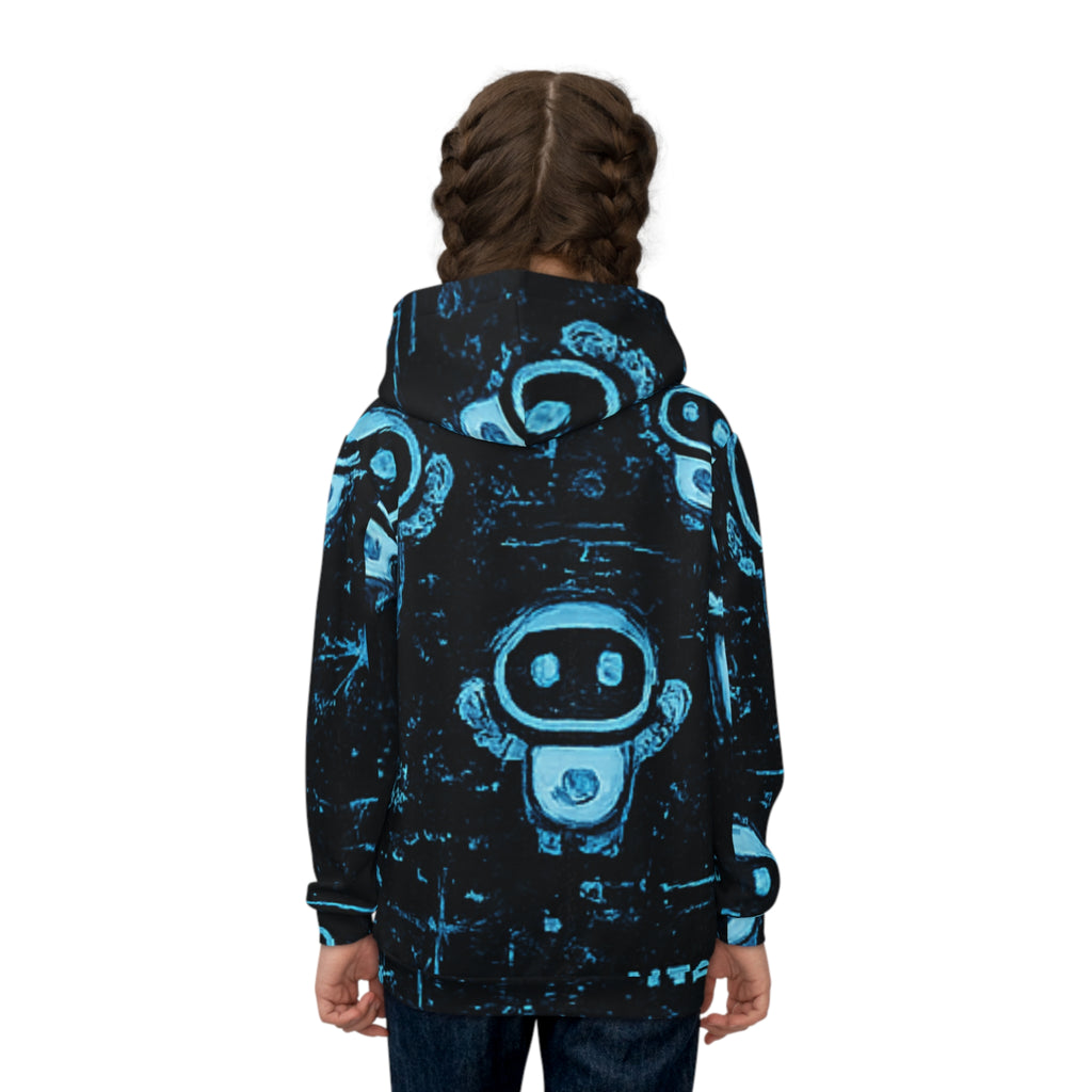NEO Kids Hoodie — Blue Neon Robot All-Over Print Hoodie for Boys & Girls
