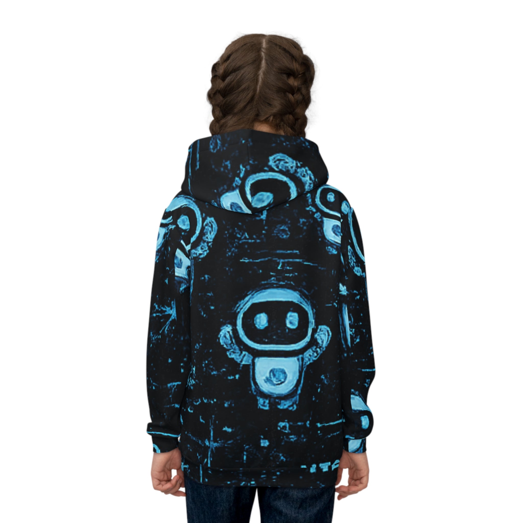 NEO Kids Hoodie — Blue Neon Robot All-Over Print Hoodie for Boys & Girls